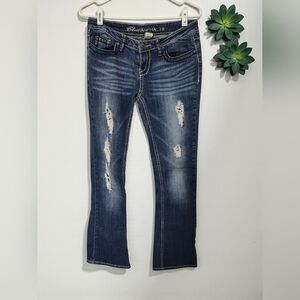 Blue Asphalt Straight Leg Jeans with Natural Fading, 7, White Stitching